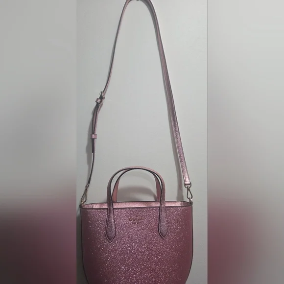 Kate Spade Sparkling Pink Glitter Tote Bag With Detachabble Strap For Crossbody - Picture 5 of 9